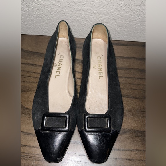 Chanel Vintage Black Suede Leather Flats Square Toe Size 39 EU / 8.5 US - Picture 1 of 7